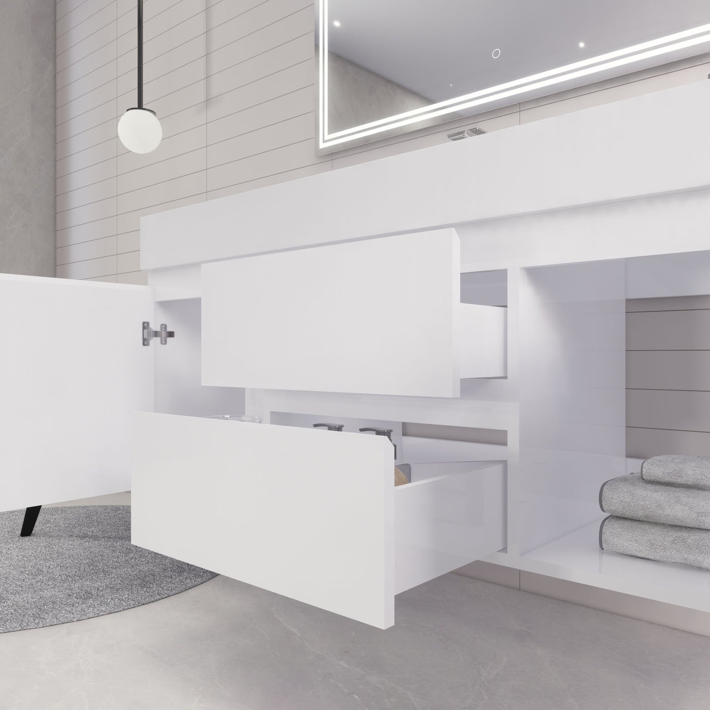 Monterey 60" Glossy White Wall Mounted Vanity with Reinforced Acrylic Sink
