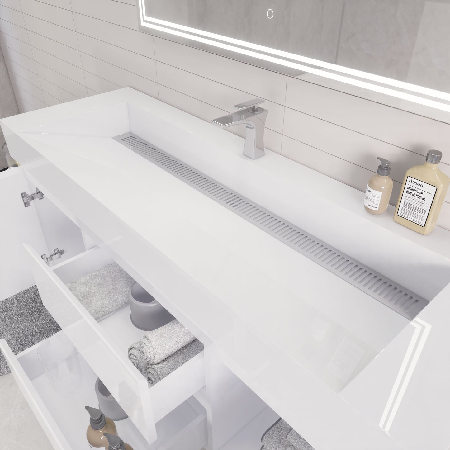 Monterey 60" Glossy White Wall Mounted Vanity with Reinforced Acrylic Sink