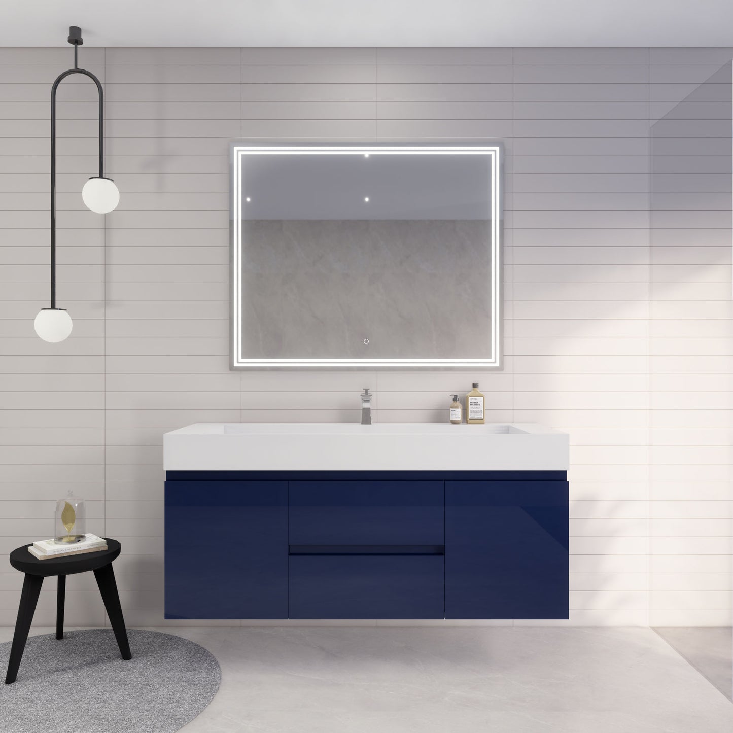 Monterey 60" Night Blue Wall Mounted Vanity with Reinforced Acrylic Sink