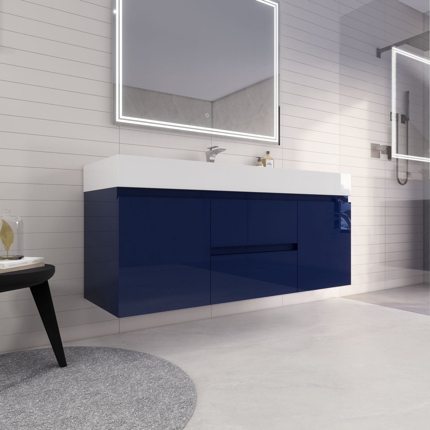 Monterey 60" Night Blue Wall Mounted Vanity with Reinforced Acrylic Sink