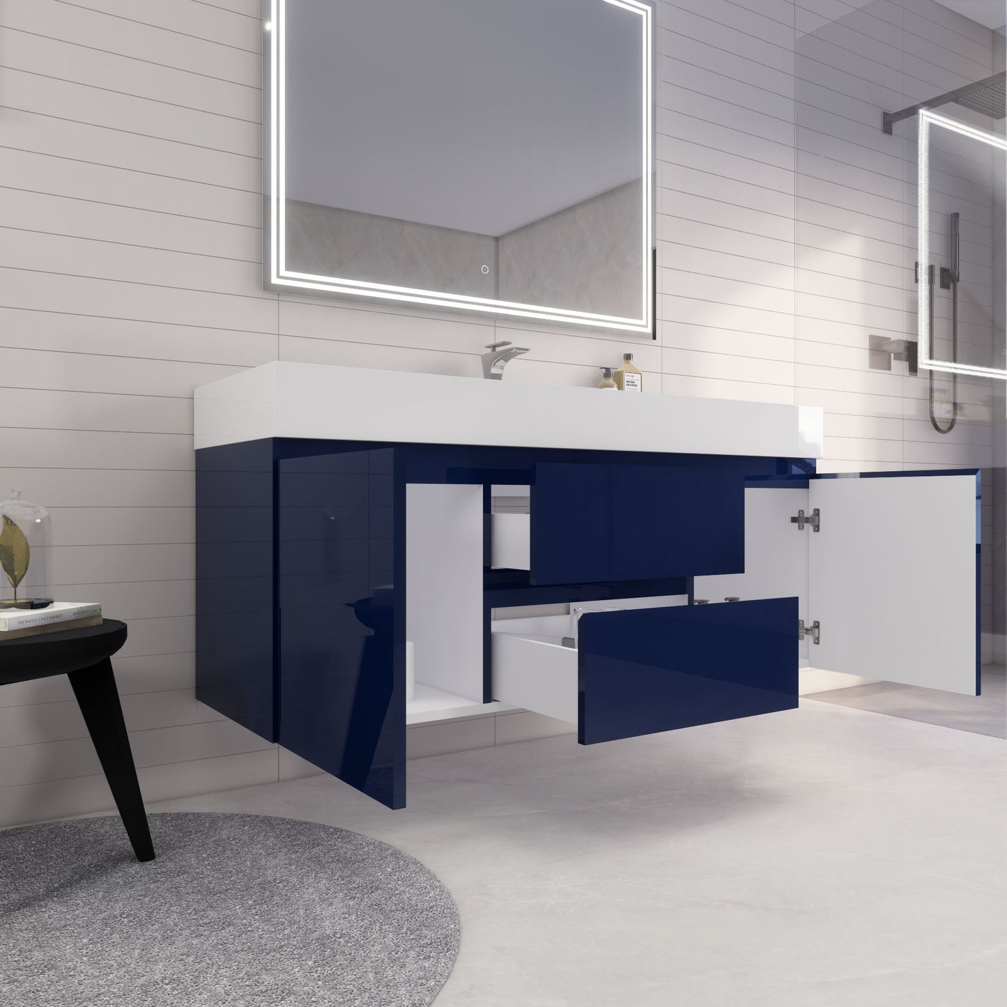 Monterey 60" Night Blue Wall Mounted Vanity with Reinforced Acrylic Sink