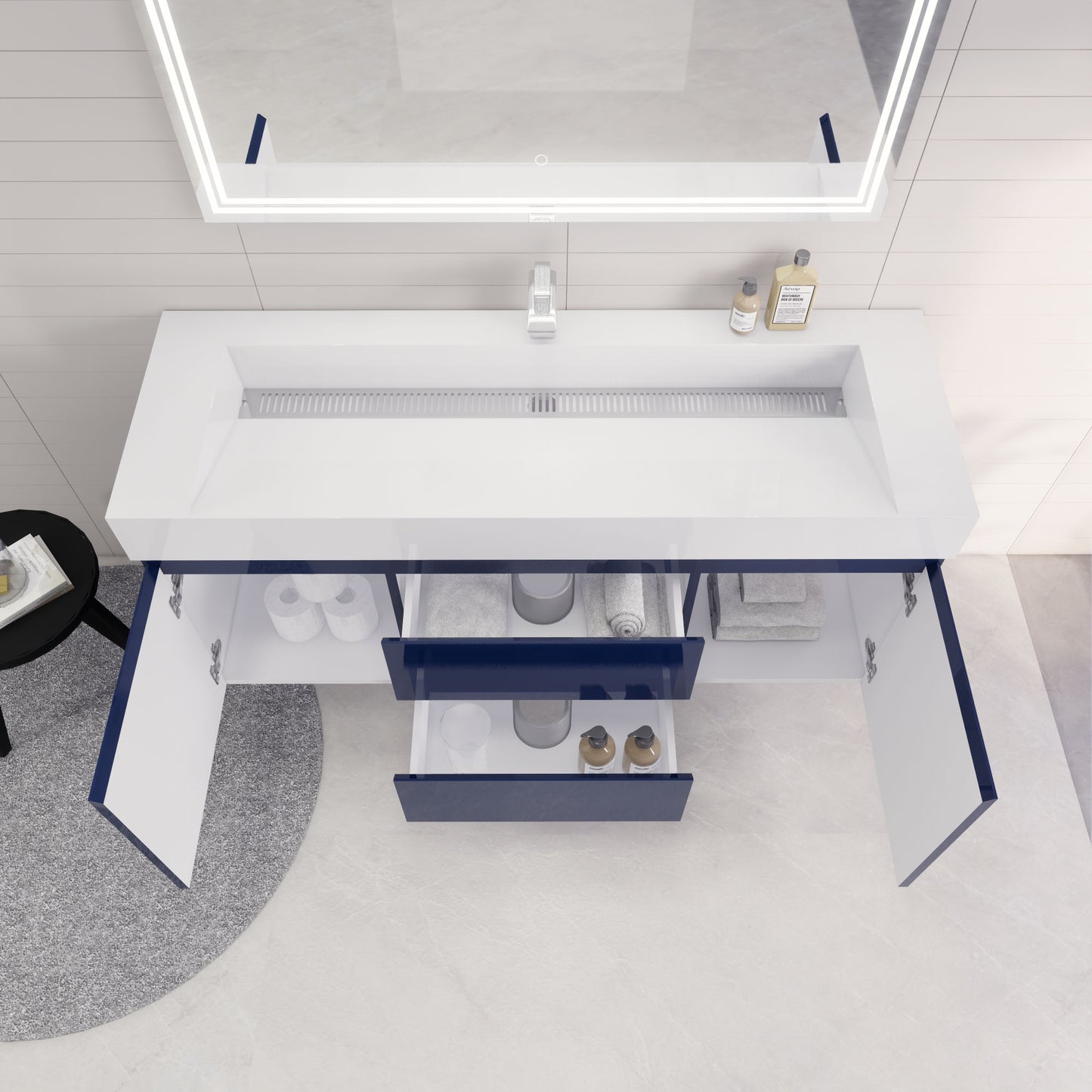 Monterey 60" Night Blue Wall Mounted Vanity with Reinforced Acrylic Sink