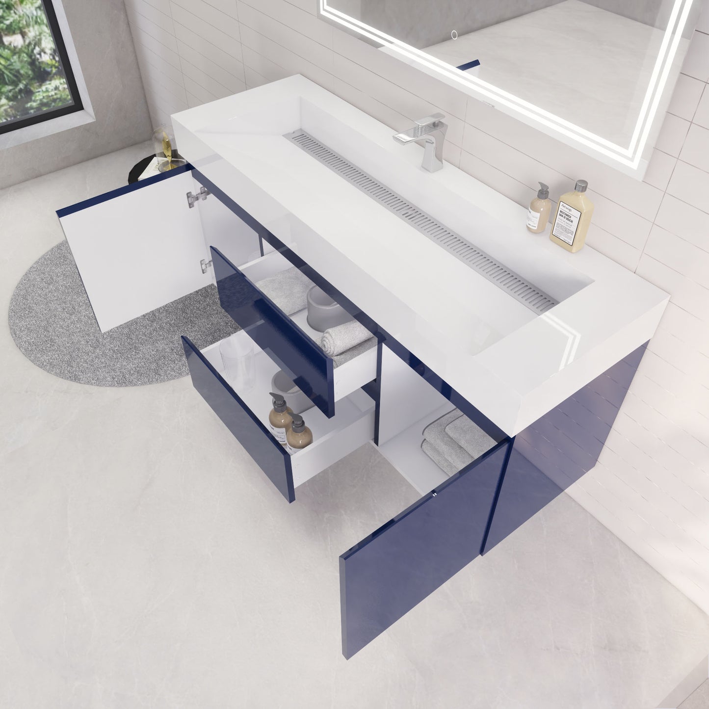 Monterey 60" Night Blue Wall Mounted Vanity with Reinforced Acrylic Sink