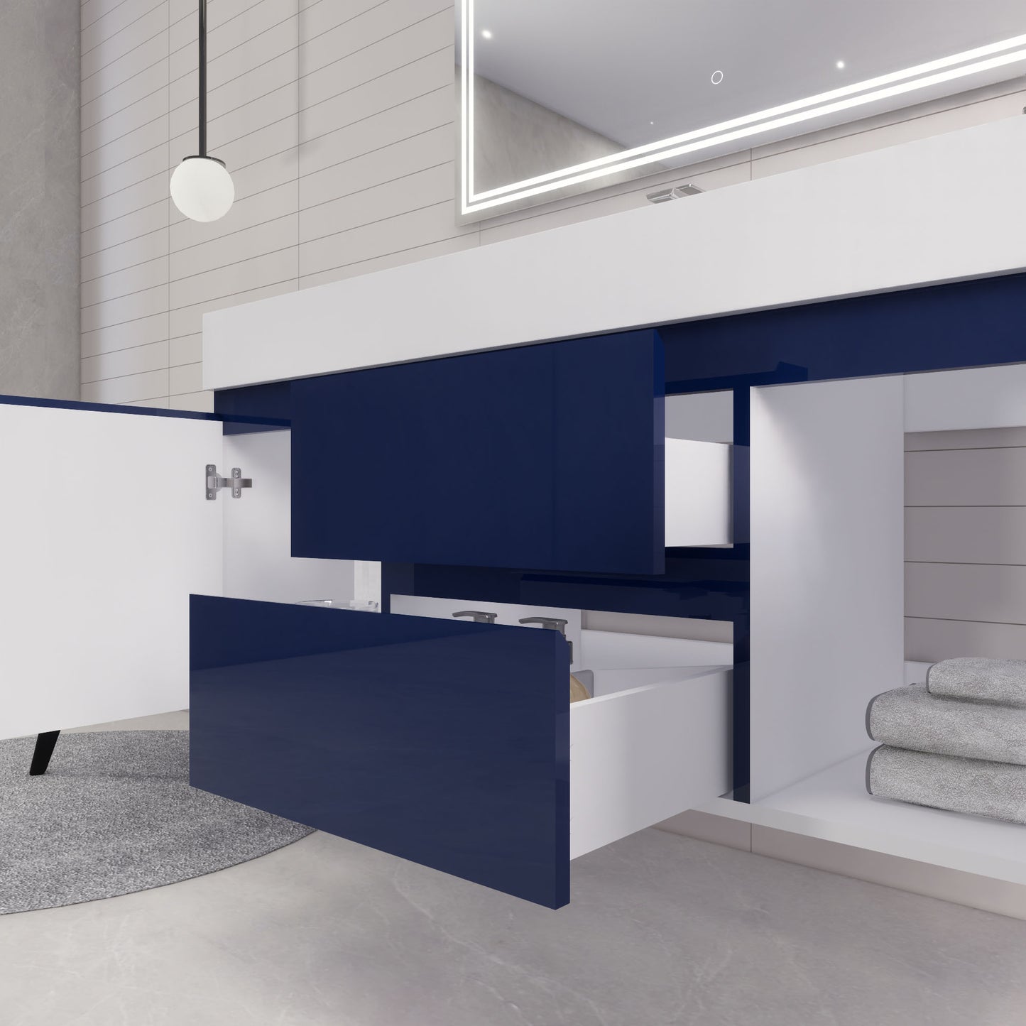 Monterey 60" Night Blue Wall Mounted Vanity with Reinforced Acrylic Sink