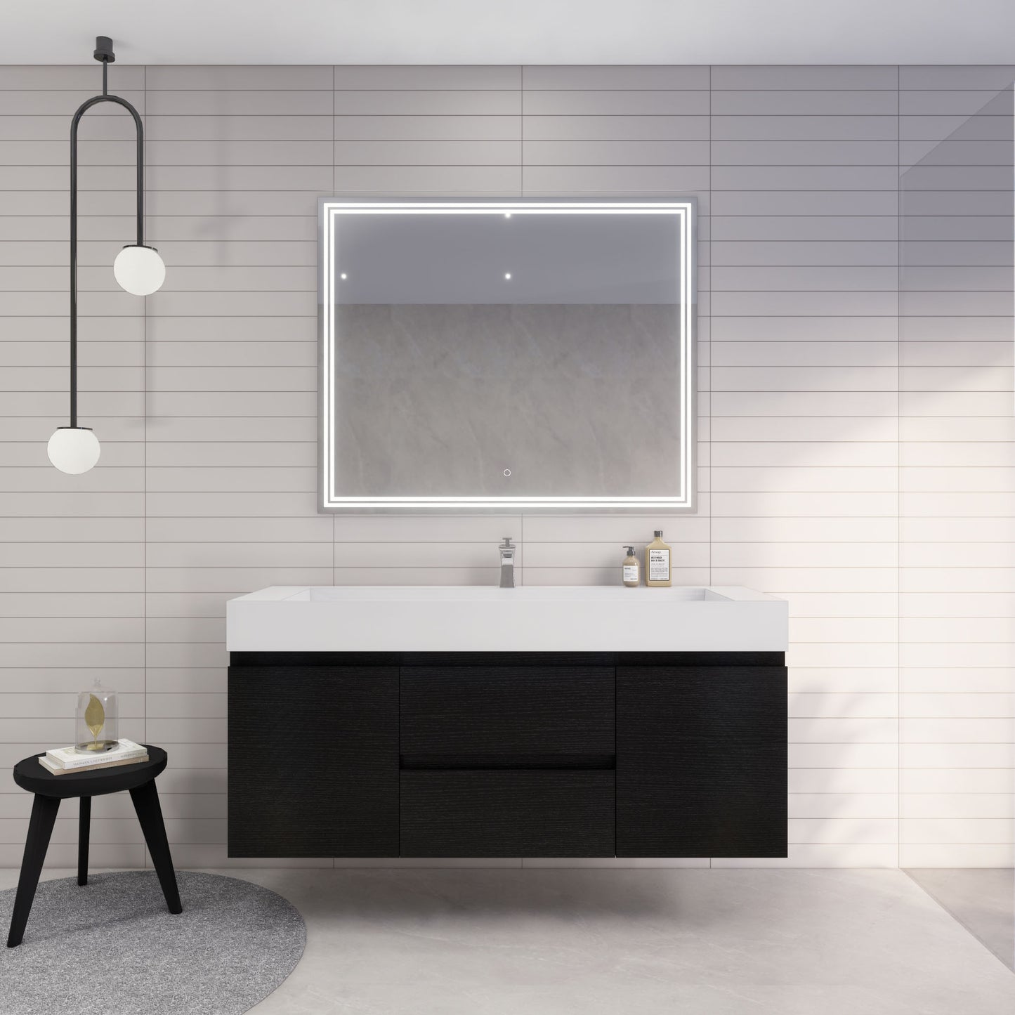 Monterey 60" Rich Black Wall Mounted Vanity with Reinforced Acrylic Sink