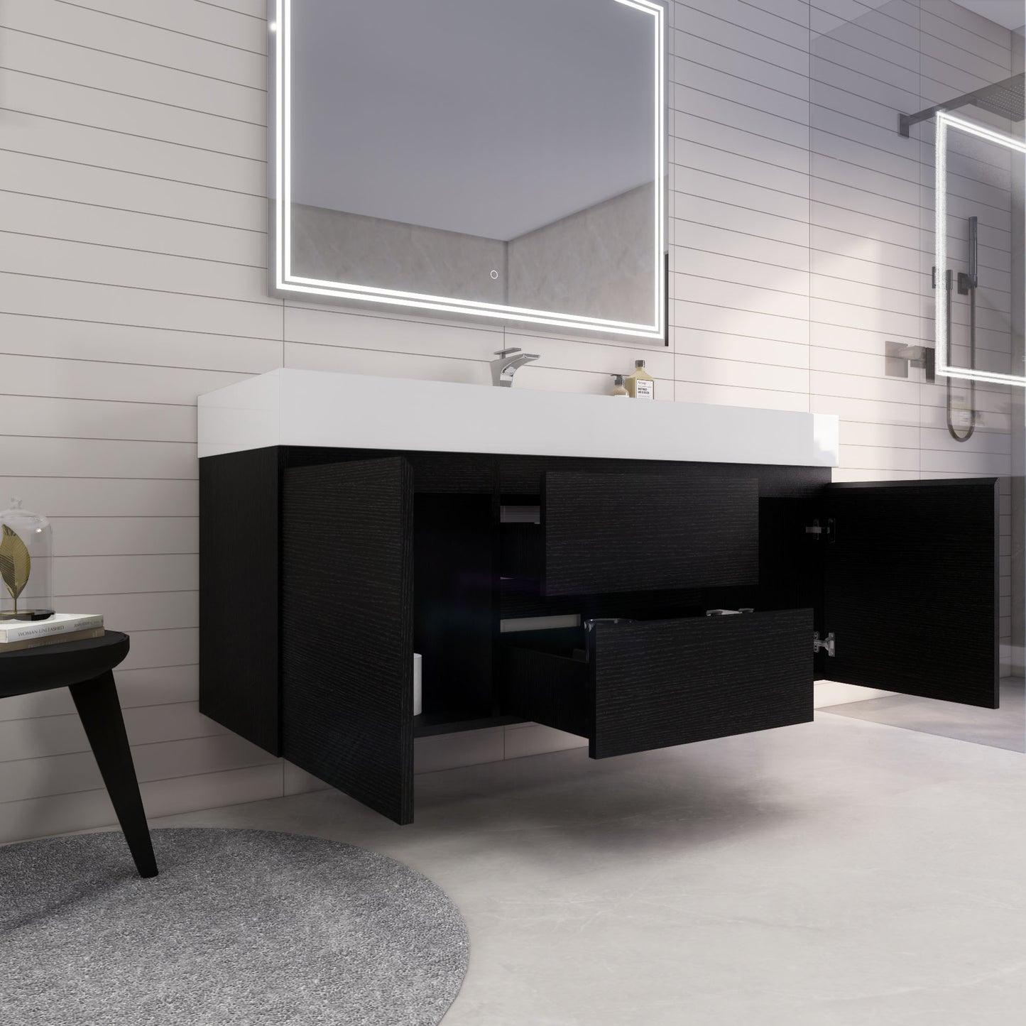 Monterey 60" Rich Black Wall Mounted Vanity with Reinforced Acrylic Sink