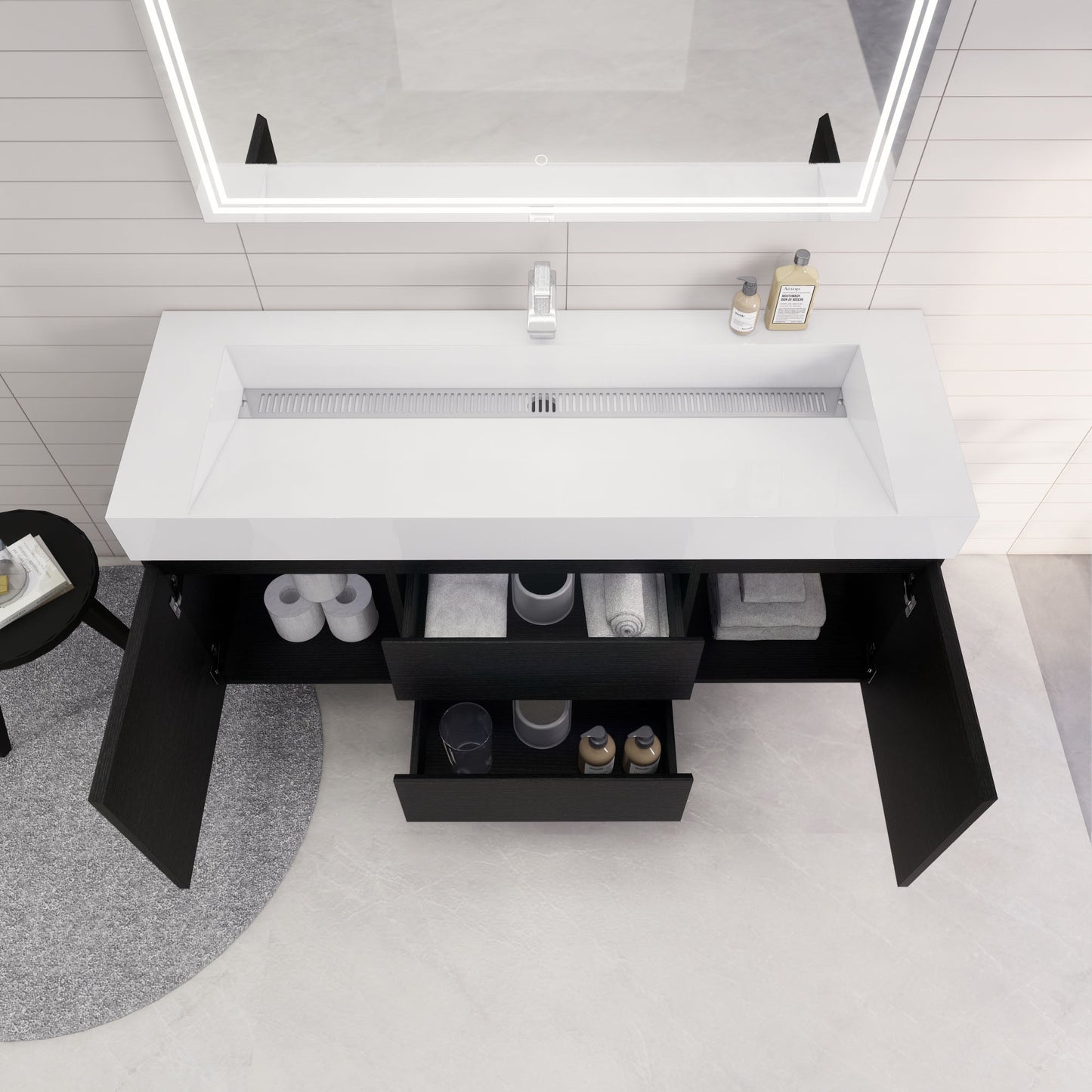 Monterey 60" Rich Black Wall Mounted Vanity with Reinforced Acrylic Sink