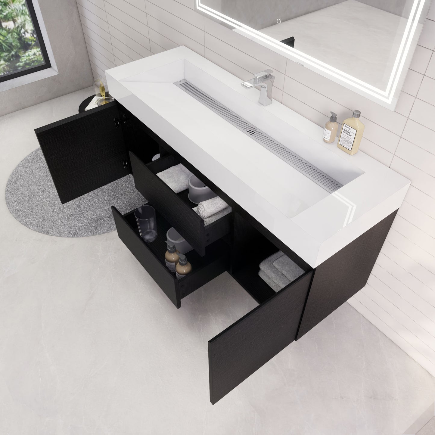 Monterey 60" Rich Black Wall Mounted Vanity with Reinforced Acrylic Sink