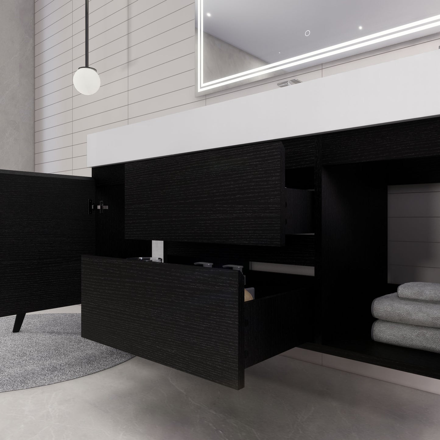 Monterey 60" Rich Black Wall Mounted Vanity with Reinforced Acrylic Sink