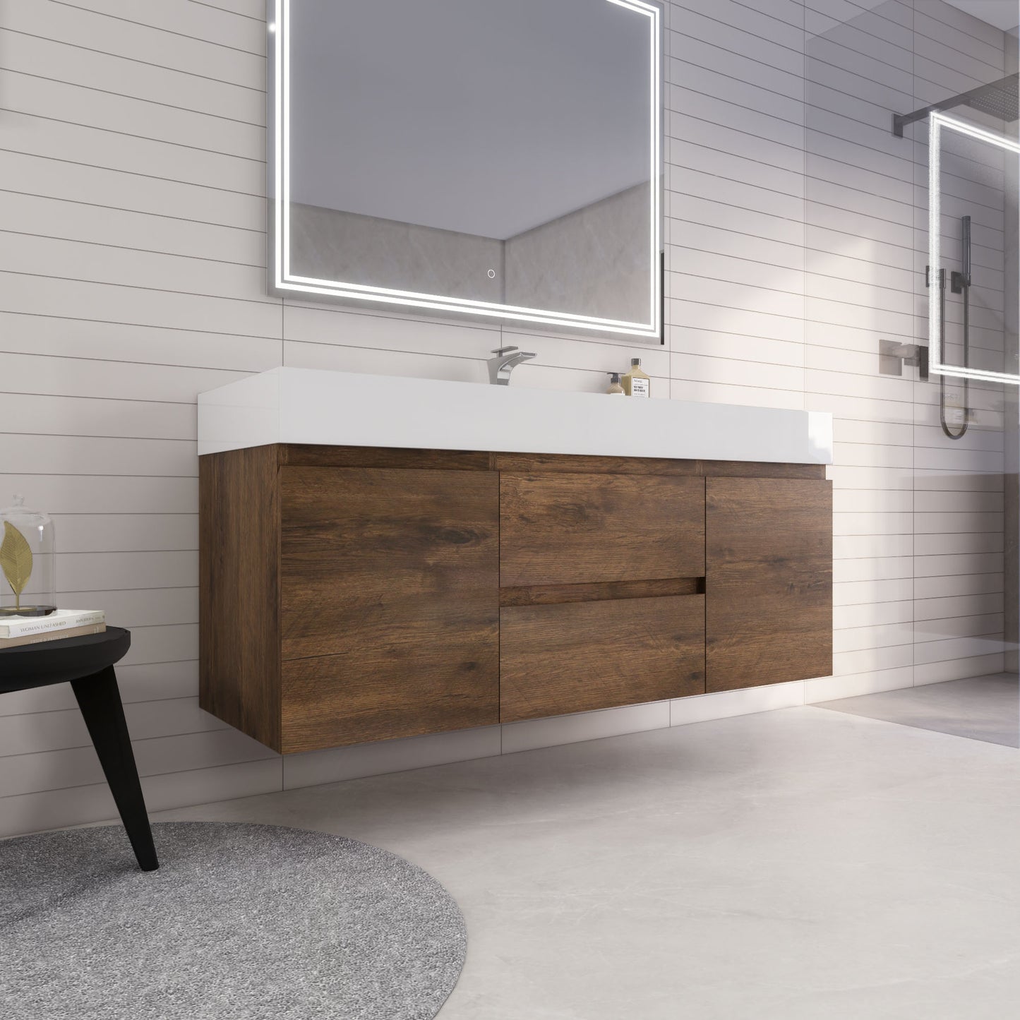 Monterey 60" Rosewood Wall Mounted Vanity with Reinforced Acrylic Sink