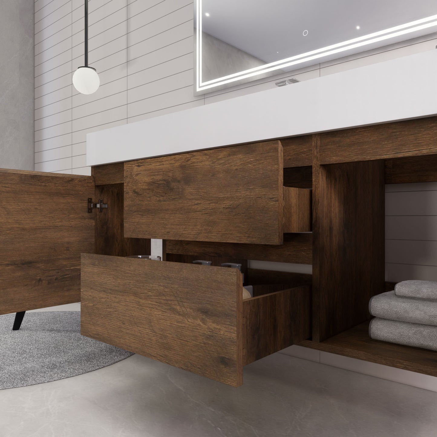 Monterey 60" Rosewood Wall Mounted Vanity with Reinforced Acrylic Sink