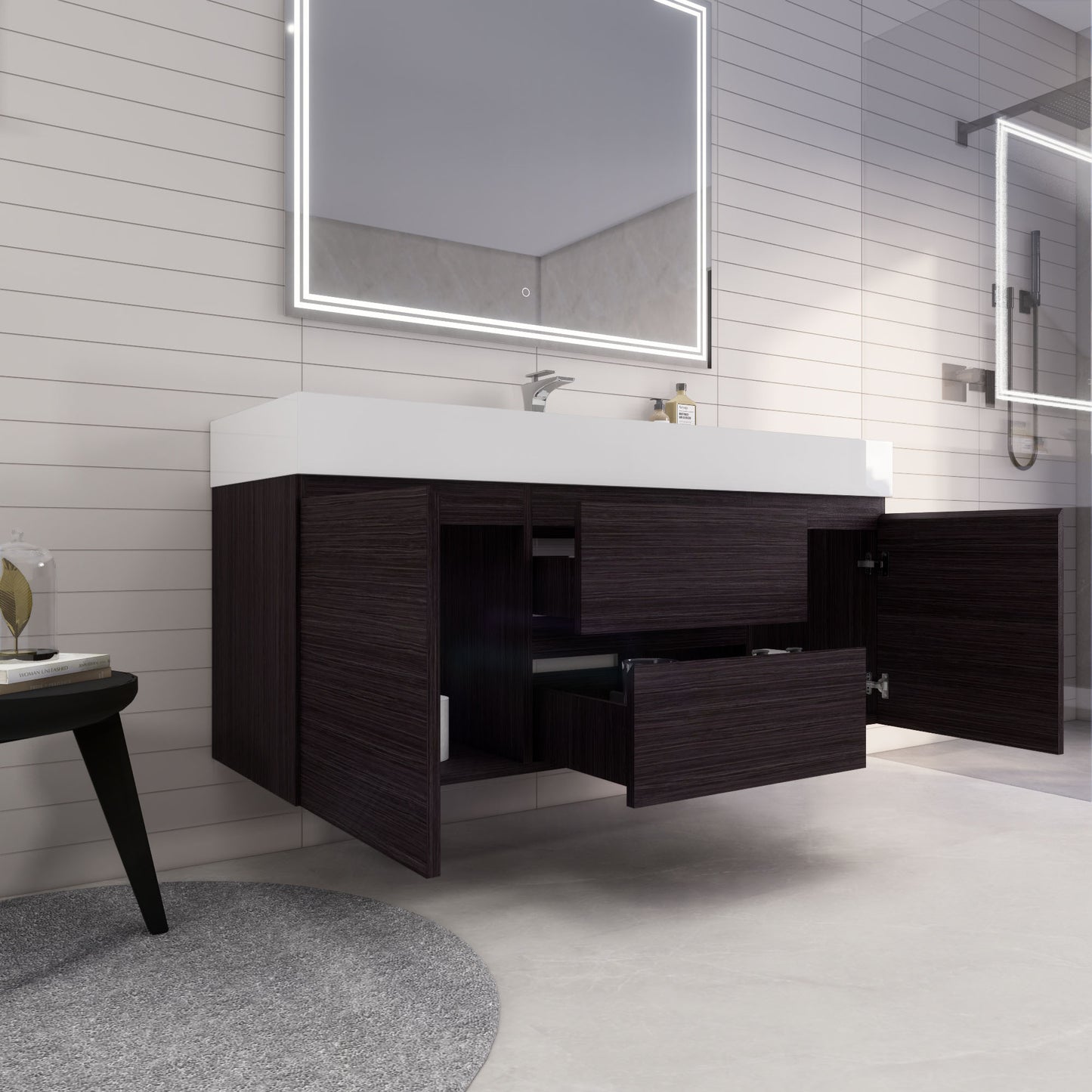 Monterey 60" Dark Gray Oak Wall Mounted Vanity with Reinforced Acrylic Sink