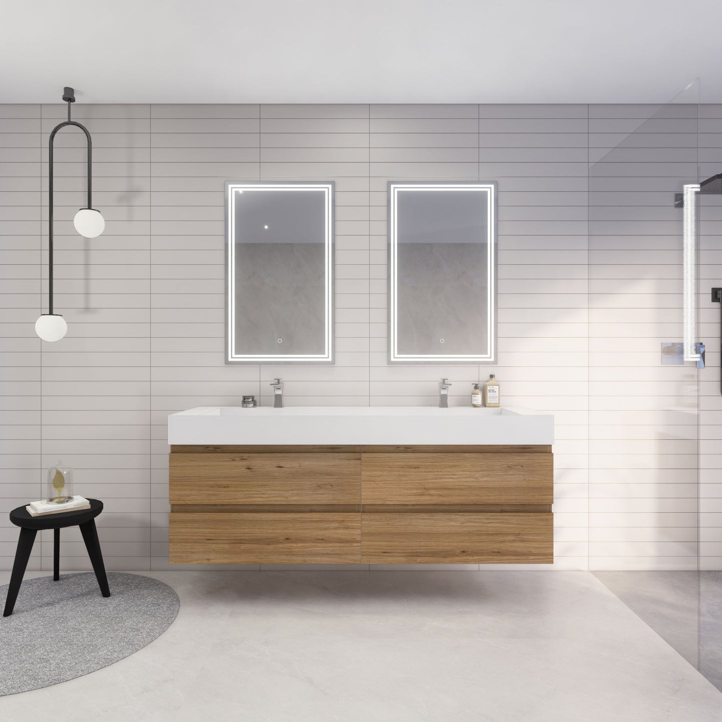 Monterey 72" Natural Oak Wall Mounted Vanity with Reinforced Acrylic Sinks