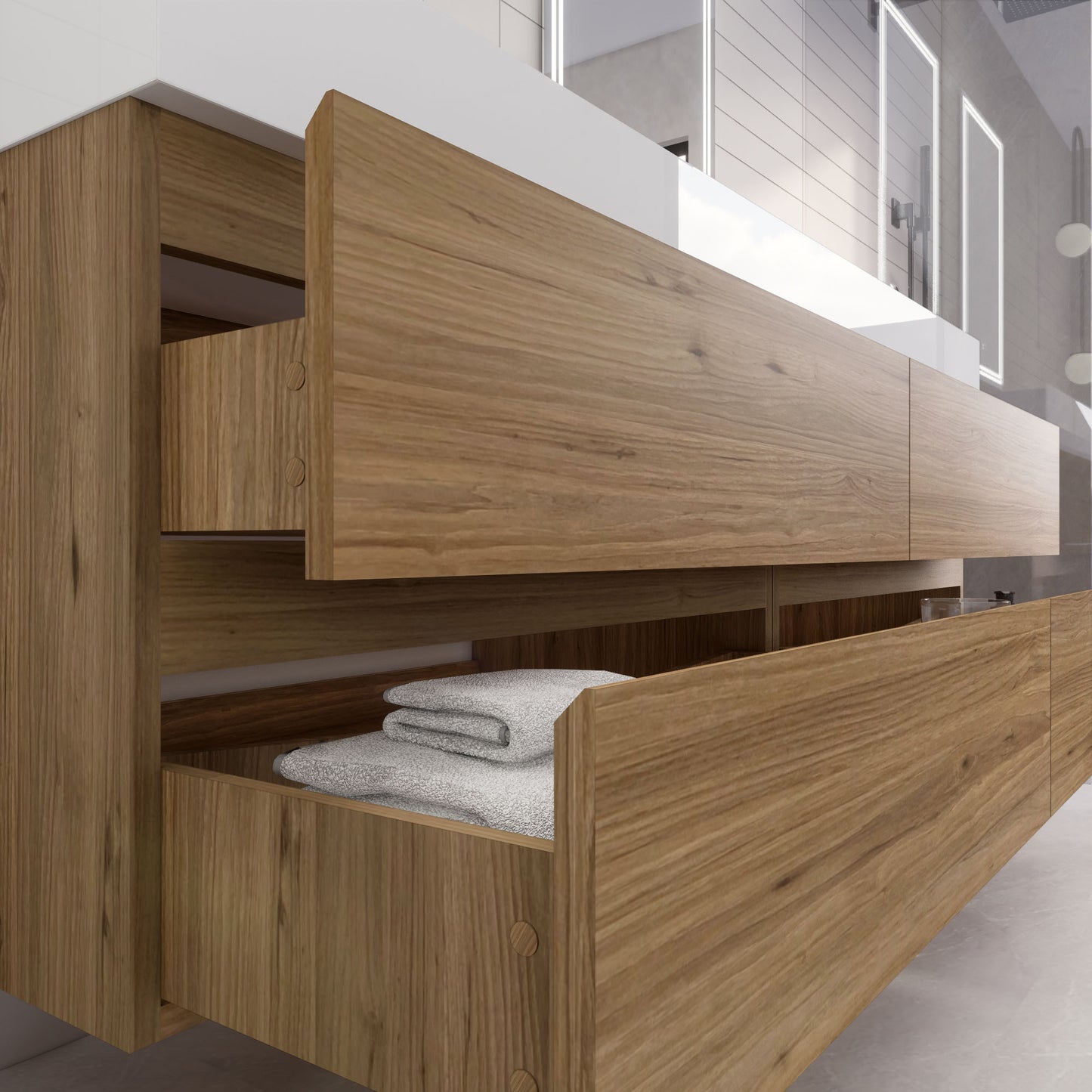 Monterey 72" Natural Oak Wall Mounted Vanity with Reinforced Acrylic Sinks