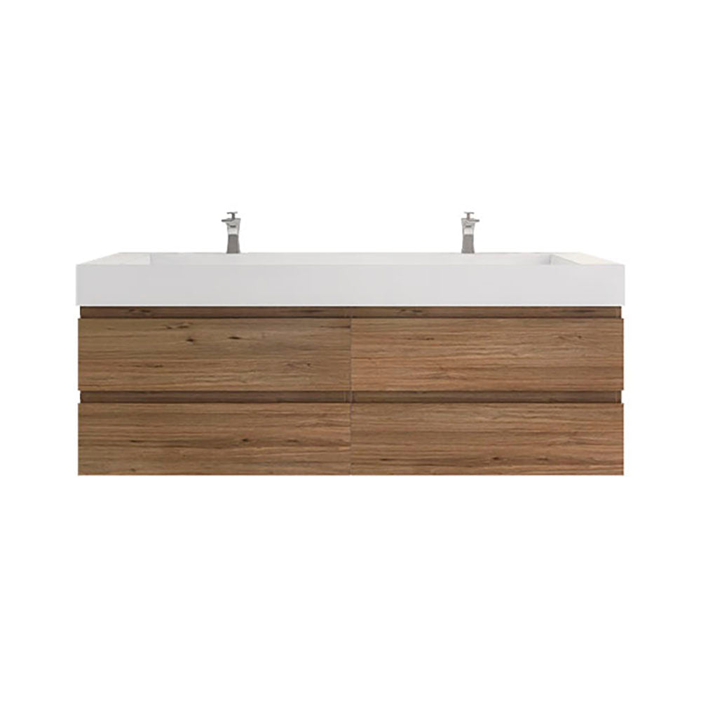 Monterey 72" Natural Oak Wall Mounted Vanity with Reinforced Acrylic Sinks