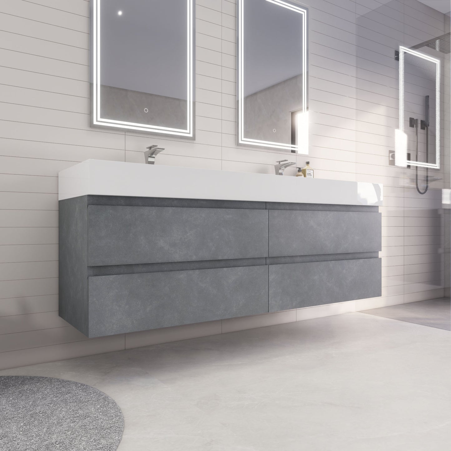 Monterey 72" Cement Gray Wall Mounted Vanity with Reinforced Acrylic Sinks