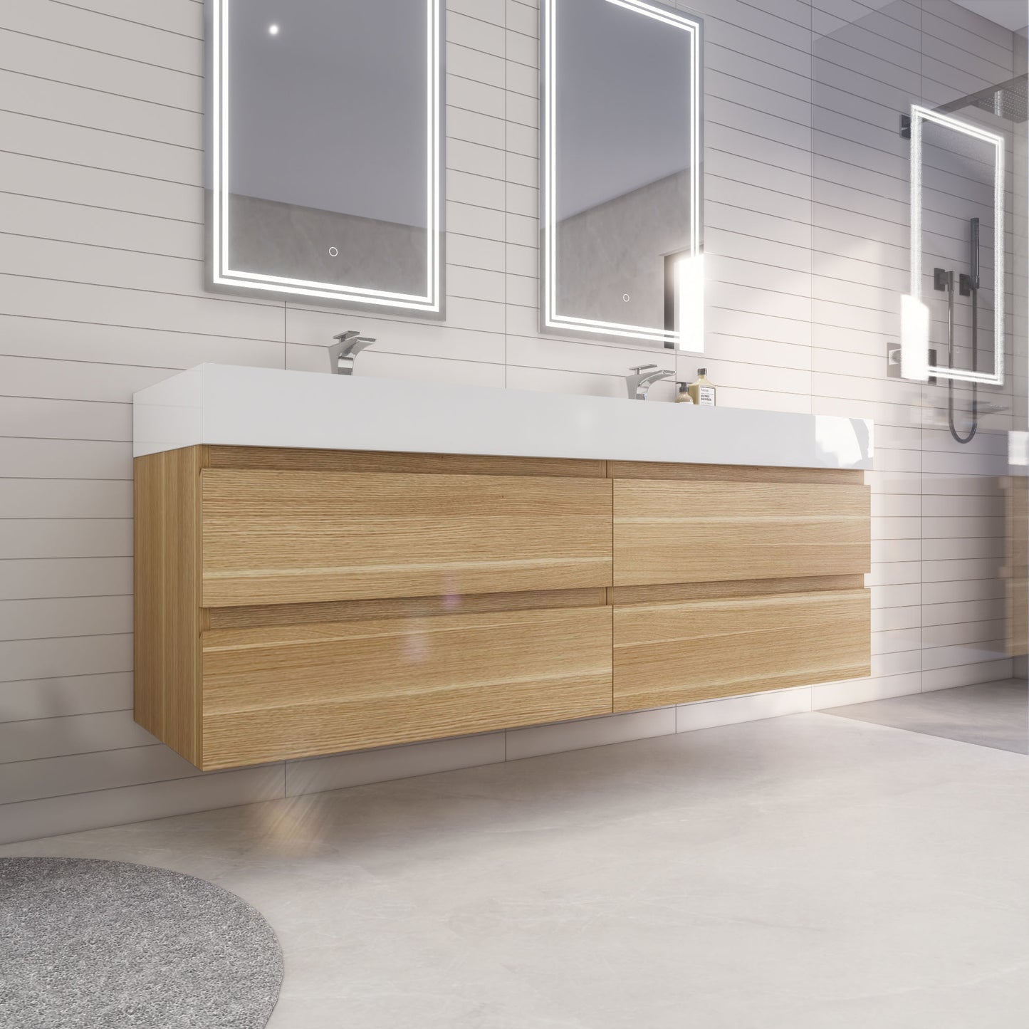 Monterey 72" White Oak Wall Mounted Vanity with Reinforced Acrylic Sink