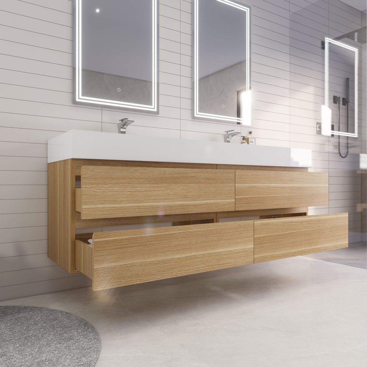 Monterey 72" White Oak Wall Mounted Vanity with Reinforced Acrylic Sink