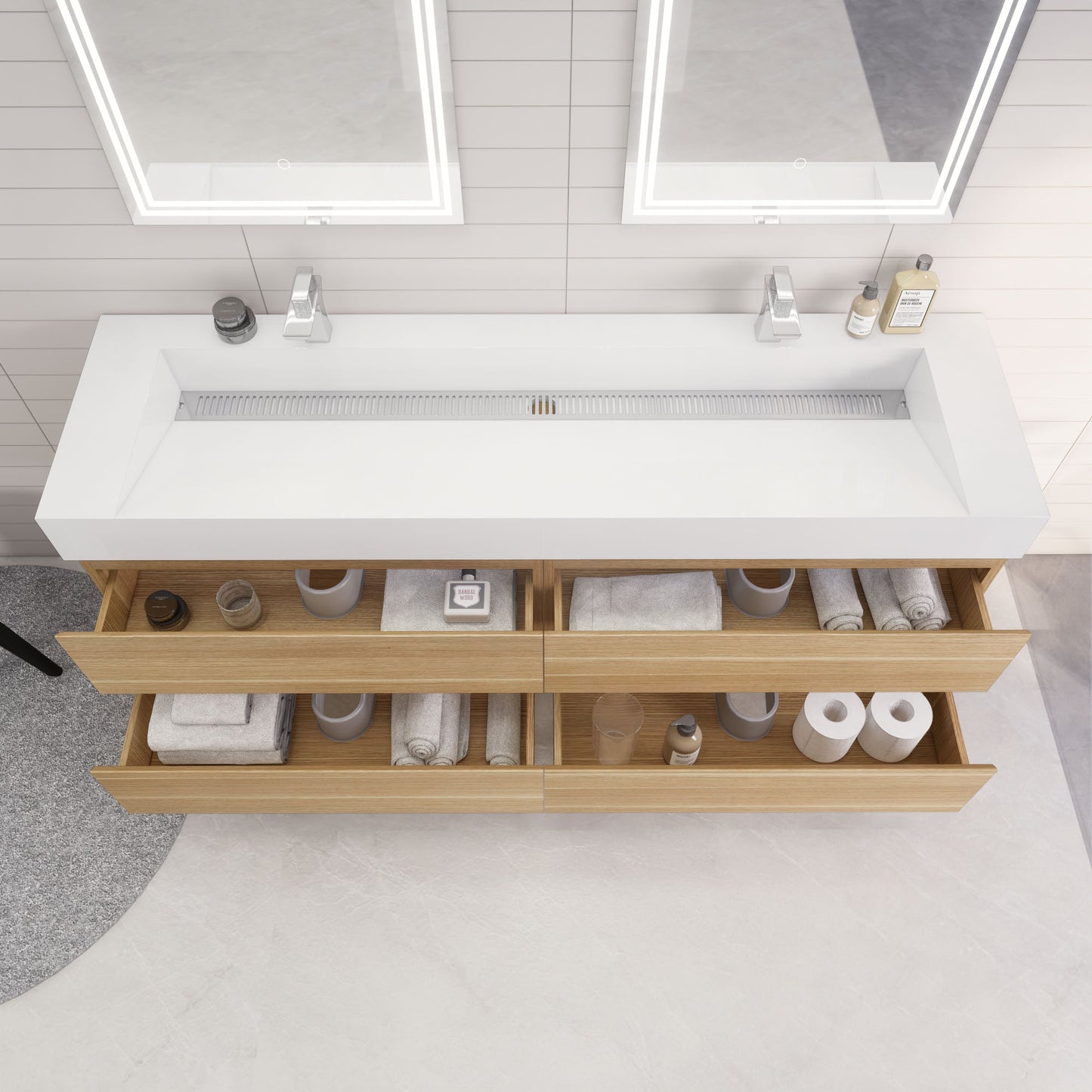 Monterey 72" White Oak Wall Mounted Vanity with Reinforced Acrylic Sink