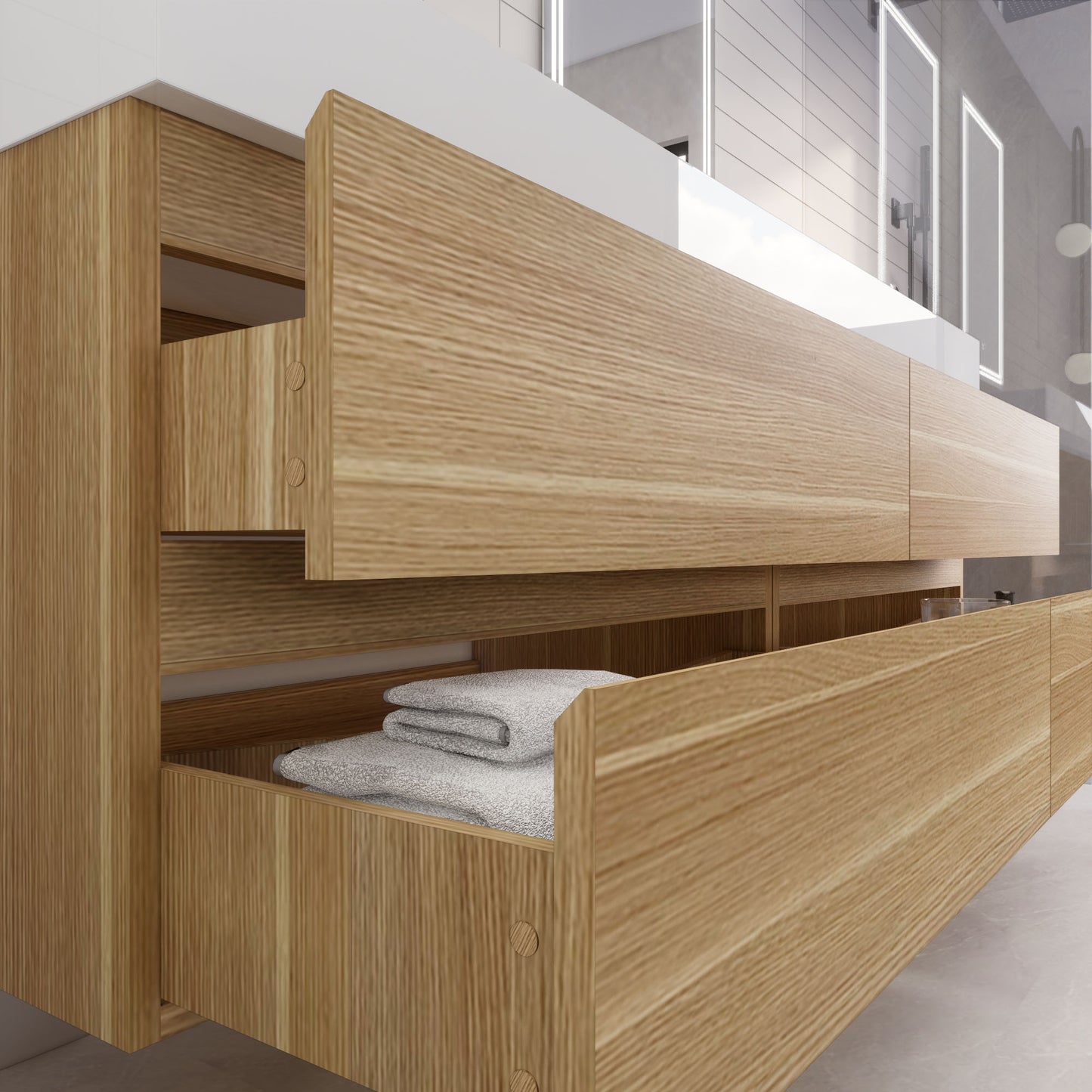 Monterey 72" White Oak Wall Mounted Vanity with Reinforced Acrylic Sink
