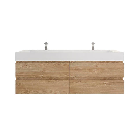 Monterey 72" New England Oak Wall Mounted Vanity with Reinforced Acrylic Sinks