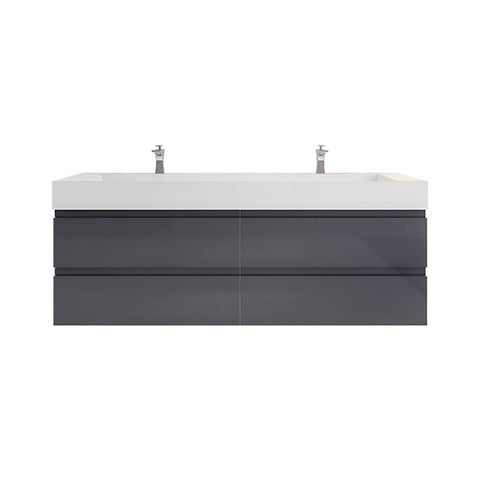 Monterey 72" Glossy Gray Wall Mounted Vanity with Reinforced Acrylic Sinks