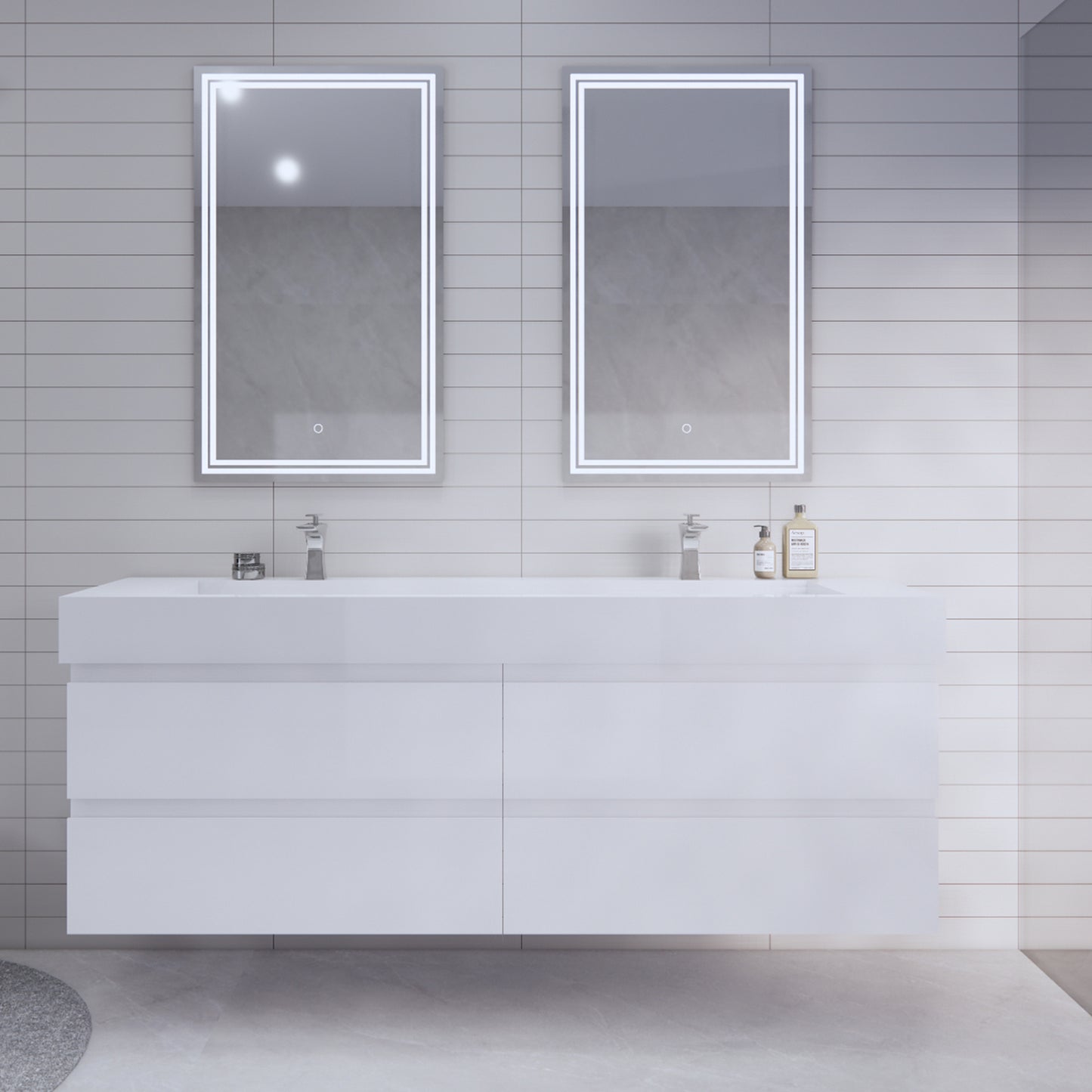 Monterey 72" Glossy White Wall Mounted Vanity with Reinforced Acrylic Sinks
