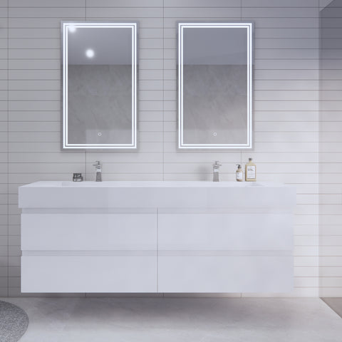 Monterey 72" Glossy White Wall Mounted Vanity with Reinforced Acrylic Sinks