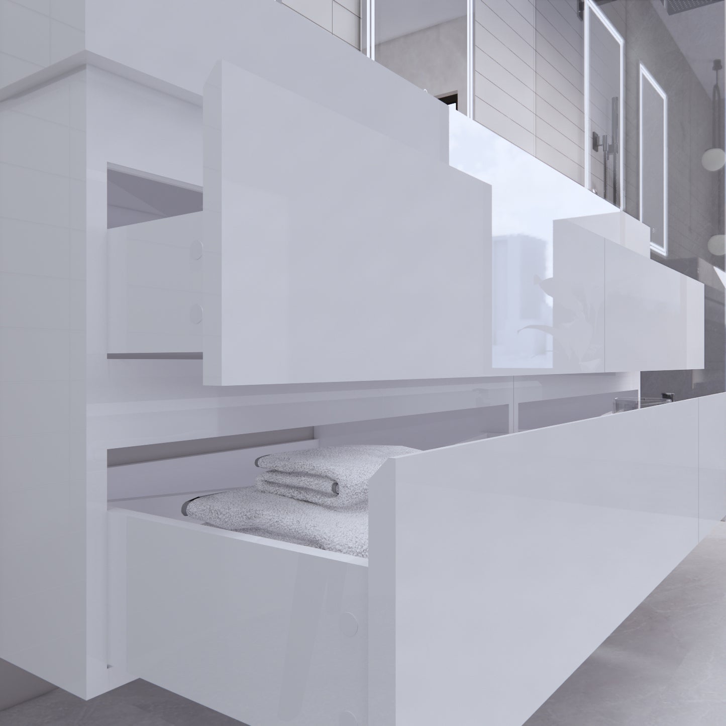 Monterey 72" Glossy White Wall Mounted Vanity with Reinforced Acrylic Sinks