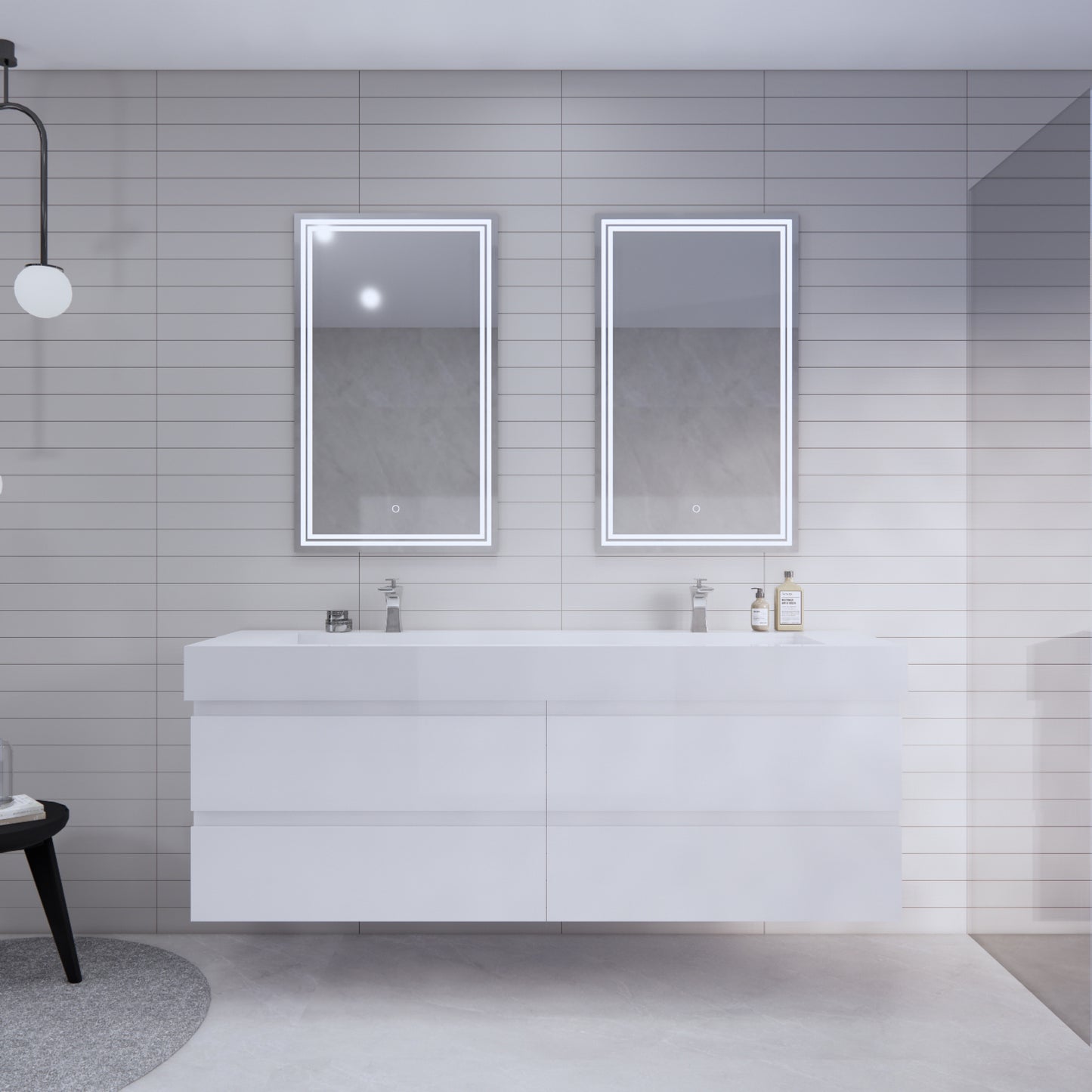 Monterey 72" Glossy White Wall Mounted Vanity with Reinforced Acrylic Sinks