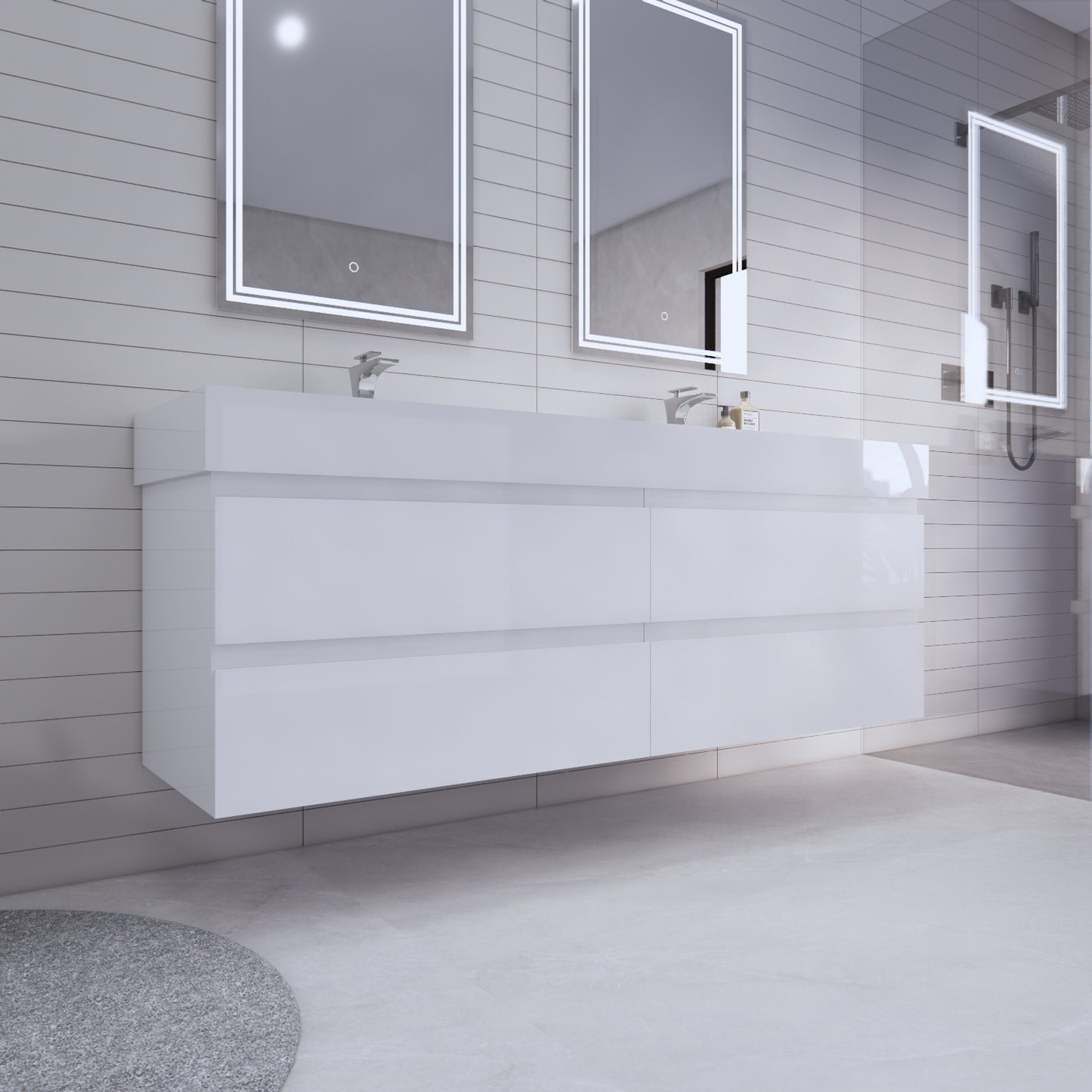 Monterey 72" Glossy White Wall Mounted Vanity with Reinforced Acrylic Sinks