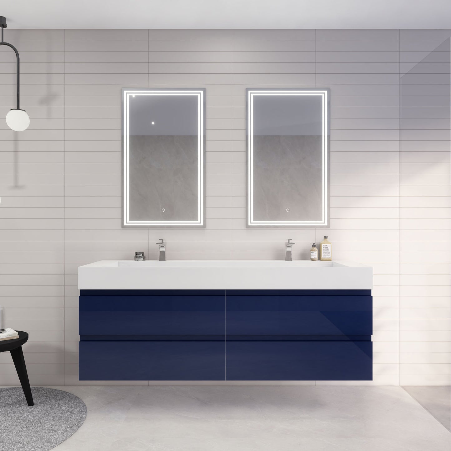 Monterey 72" Night Blue Wall Mounted Vanity with Reinforced Acrylic Sinks
