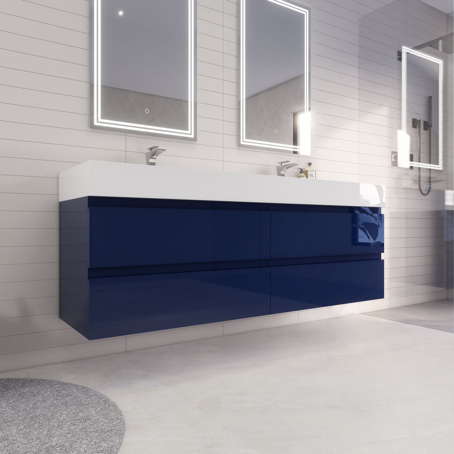 Monterey 72" Night Blue Wall Mounted Vanity with Reinforced Acrylic Sinks