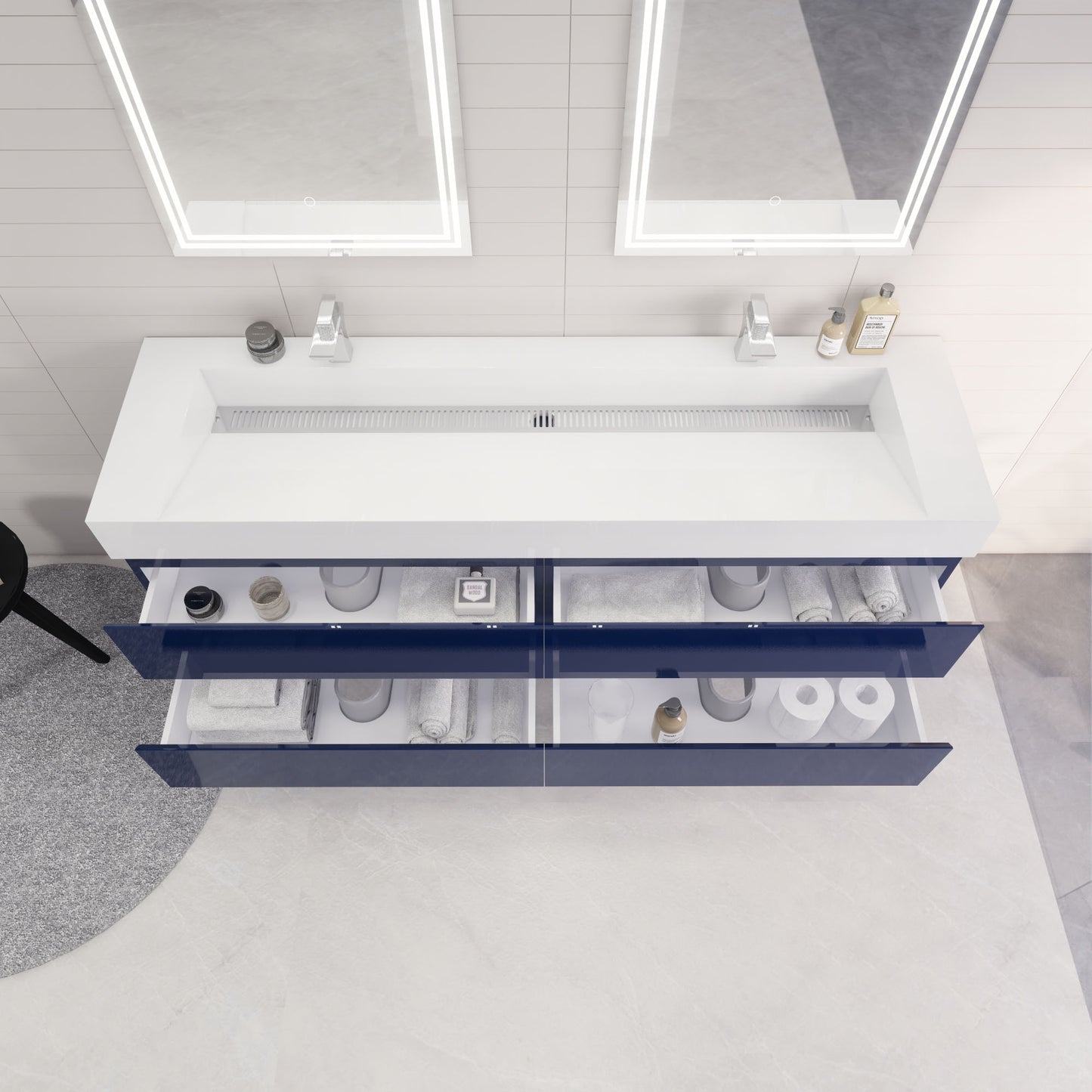 Monterey 72" Night Blue Wall Mounted Vanity with Reinforced Acrylic Sinks