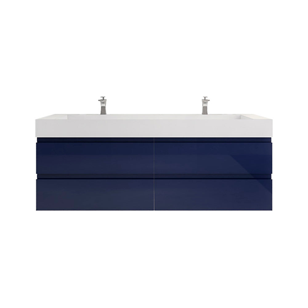 Monterey 72" Night Blue Wall Mounted Vanity with Reinforced Acrylic Sinks