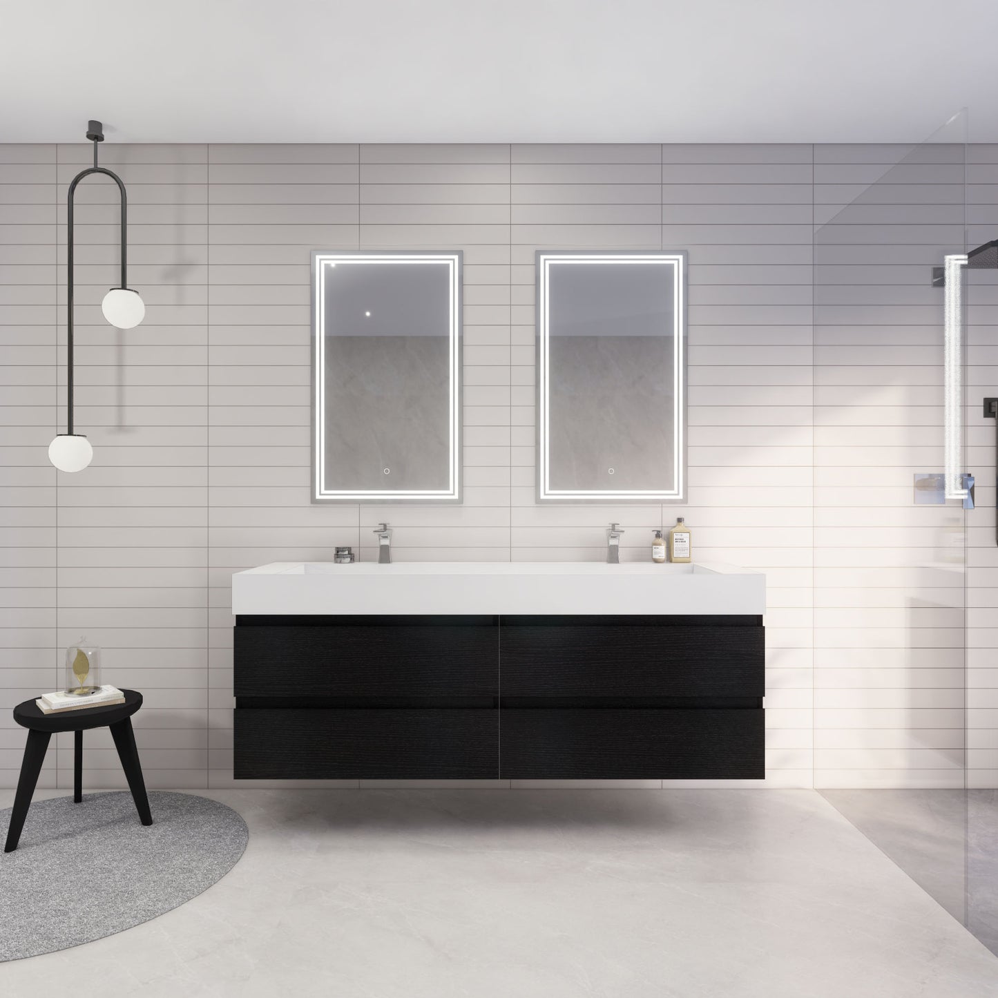 Monterey 72" Rich Black Wall Mounted Vanity with Reinforced Acrylic Sinks