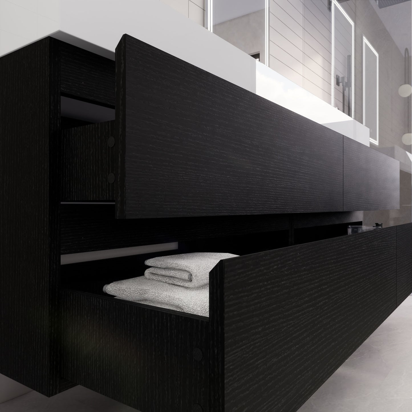 Monterey 72" Rich Black Wall Mounted Vanity with Reinforced Acrylic Sinks