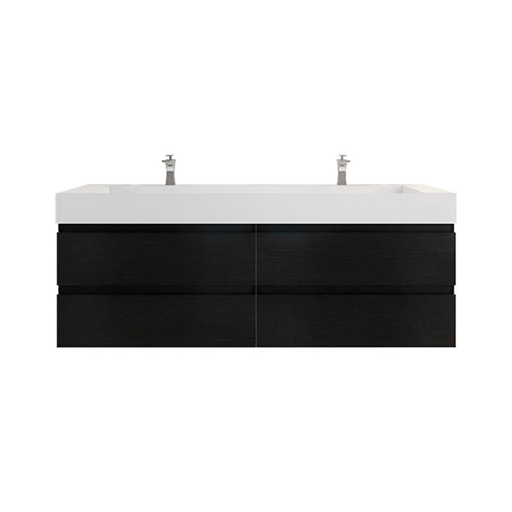 Monterey 72" Rich Black Wall Mounted Vanity with Reinforced Acrylic Sinks