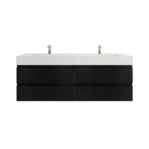 Monterey 72" Rich Black Wall Mounted Vanity with Reinforced Acrylic Sinks