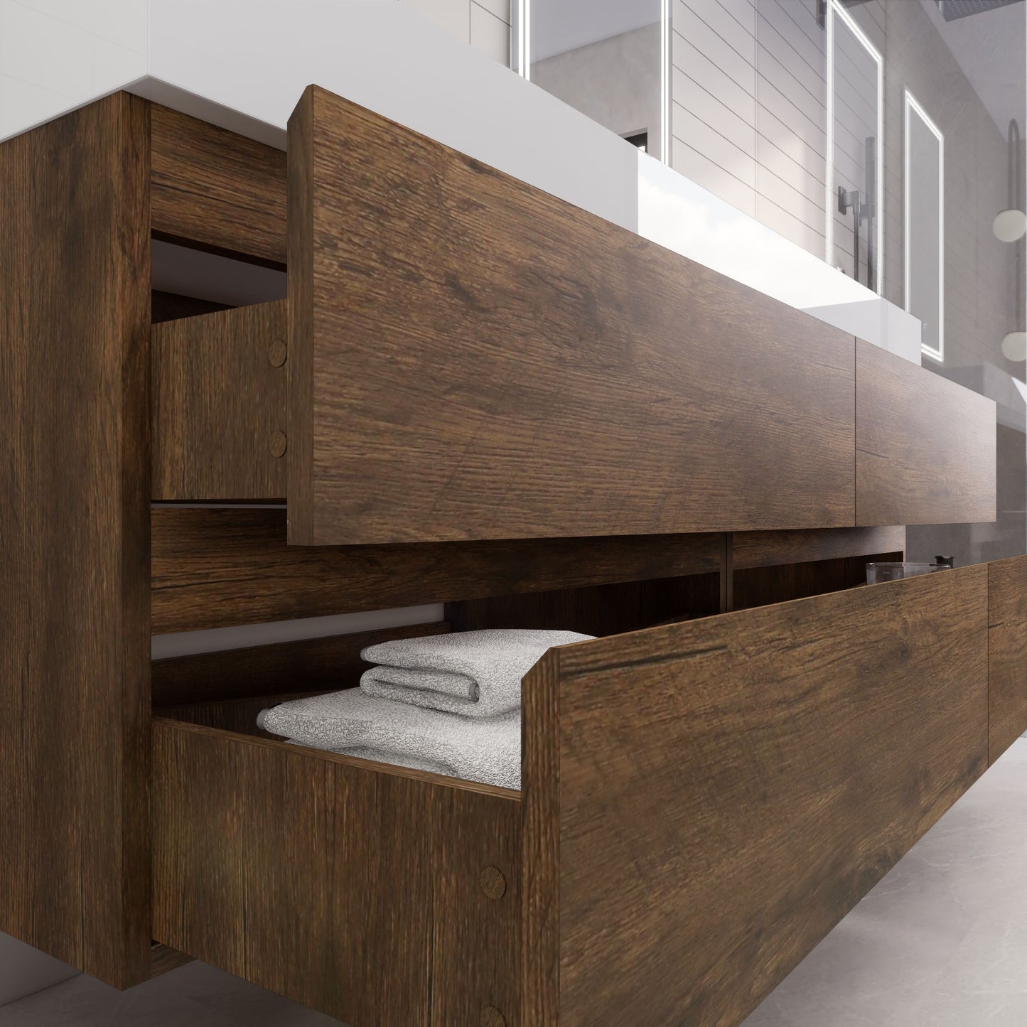 Monterey 72" Rosewood Wall Mounted Vanity with Reinforced Acrylic Sinks