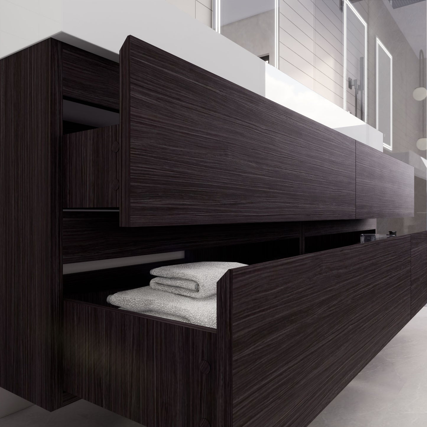 Monterey 72" Dark Gray Oak Wall Mounted Vanity with Reinforced Acrylic Sinks