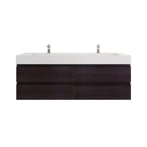 Monterey 72" Dark Gray Oak Wall Mounted Vanity with Reinforced Acrylic Sinks