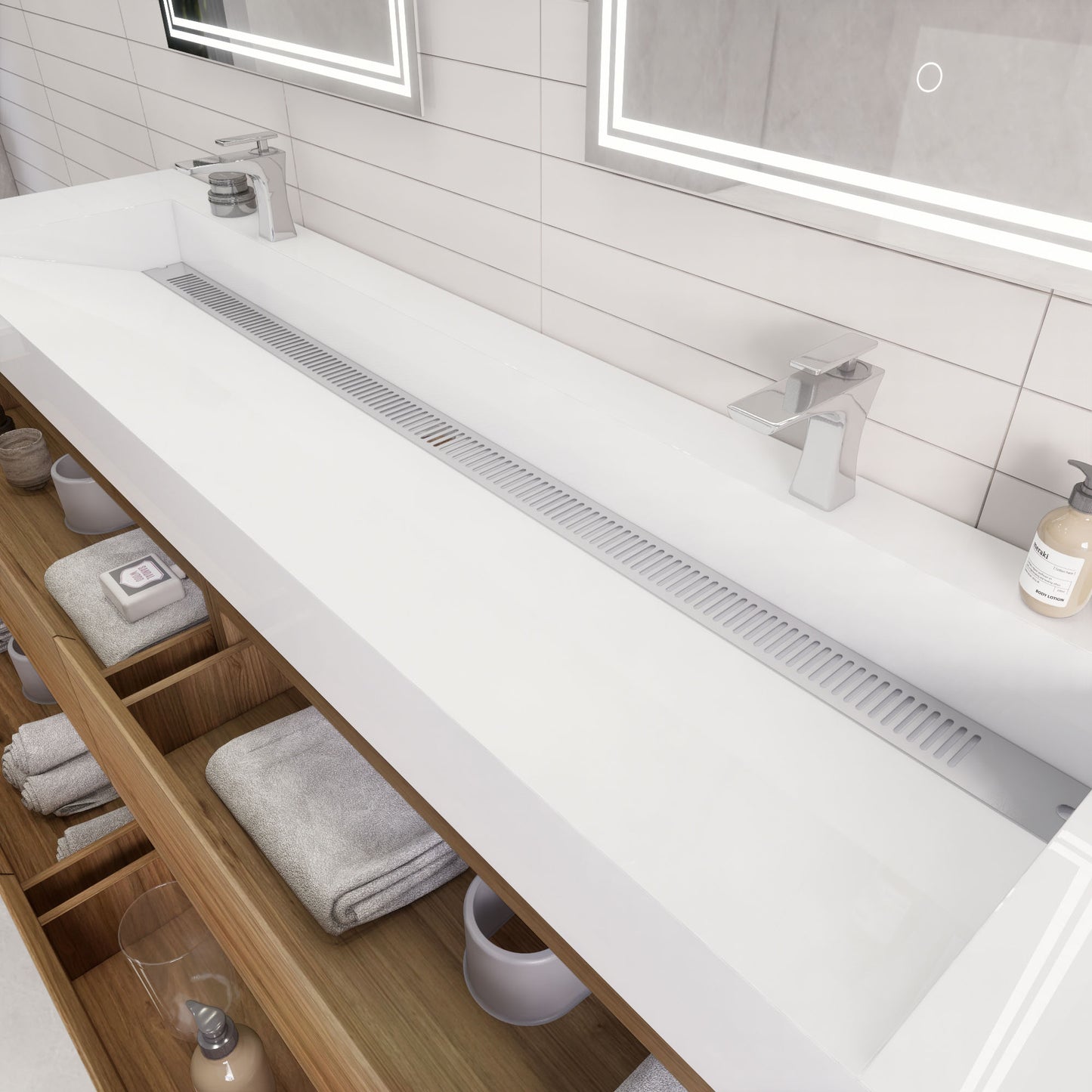 Monterey 84" Natural Oak Wall Mounted Vanity with Reinforced Acrylic Sinks