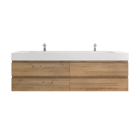 Monterey 84" Natural Oak Wall Mounted Vanity with Reinforced Acrylic Sinks