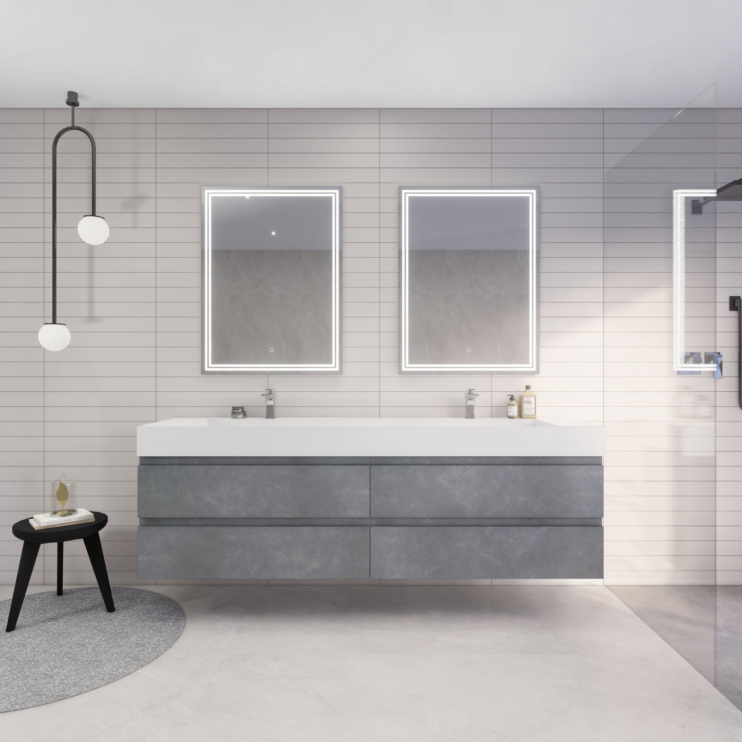 Monterey 84" Cement Gray Wall Mounted Vanity with Reinforced Acrylic Sinks