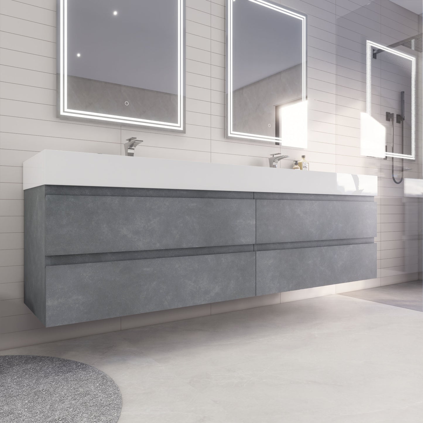 Monterey 84" Cement Gray Wall Mounted Vanity with Reinforced Acrylic Sinks