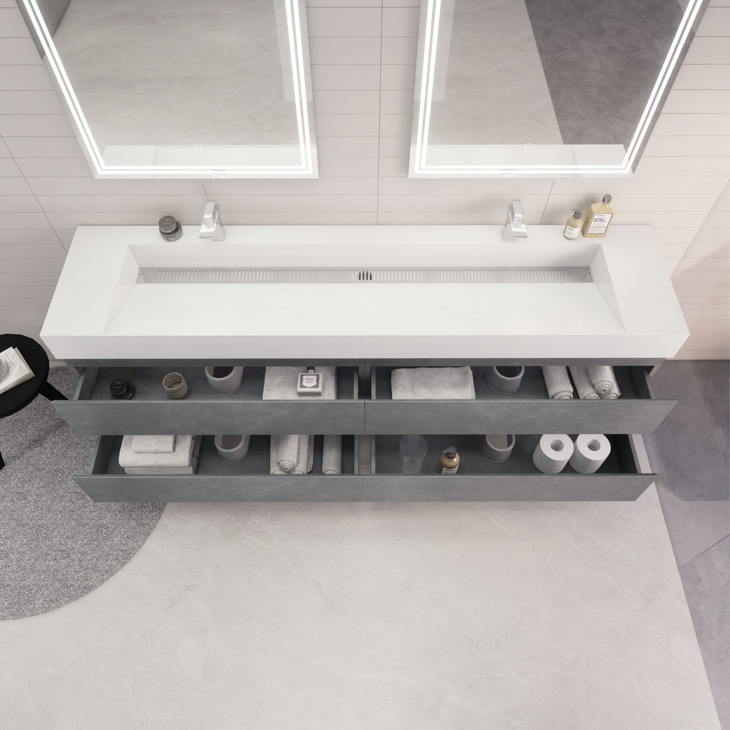 Monterey 84" Cement Gray Wall Mounted Vanity with Reinforced Acrylic Sinks