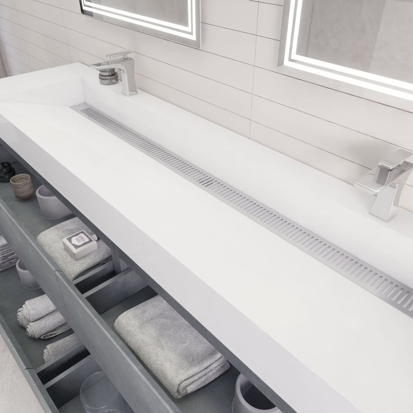 Monterey 84" Cement Gray Wall Mounted Vanity with Reinforced Acrylic Sinks