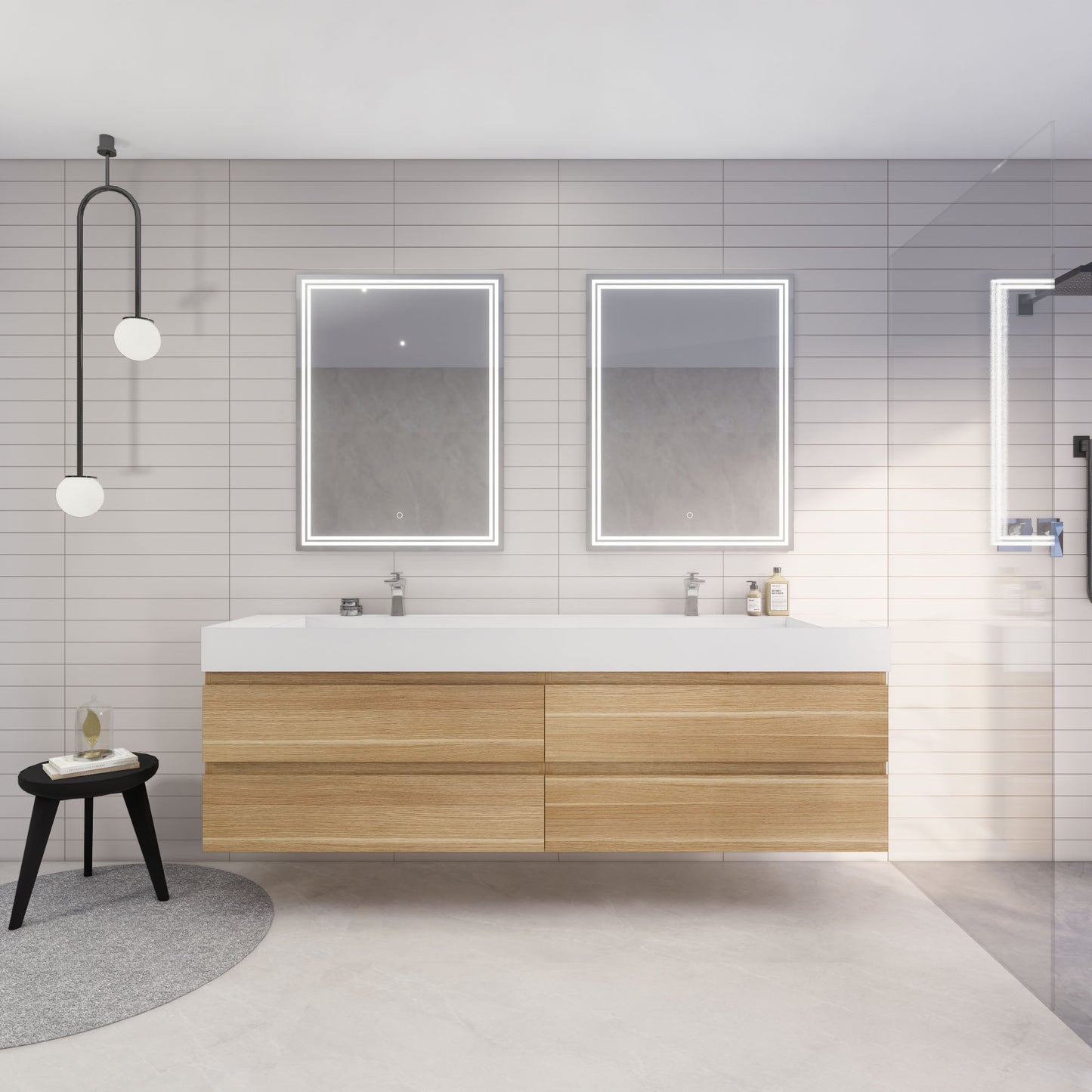 Monterey 84" White Oak Wall Mounted Vanity with Reinforced Acrylic Sink