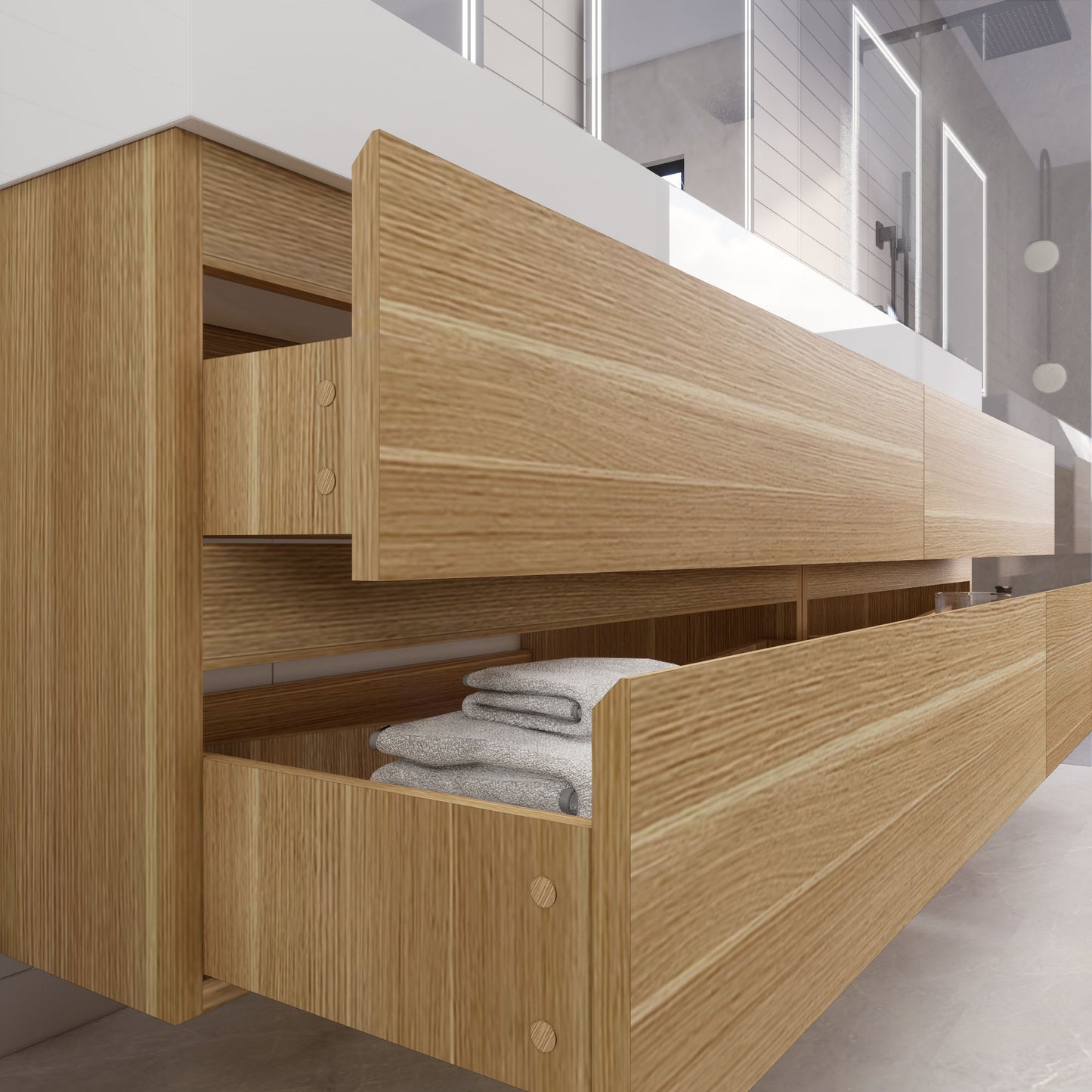 Monterey 84" White Oak Wall Mounted Vanity with Reinforced Acrylic Sink